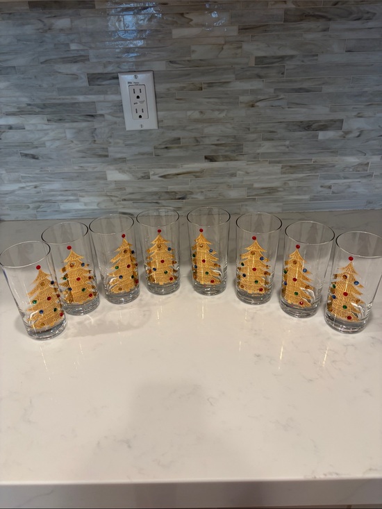 Culver Other - Vintage Christmas Highball Glasses Culver Gold Tree w Jewels Signed Set of 8